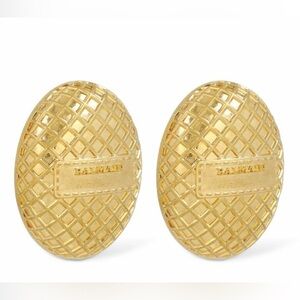 BALMAIN - Signature Grid Brass Earrings NWT